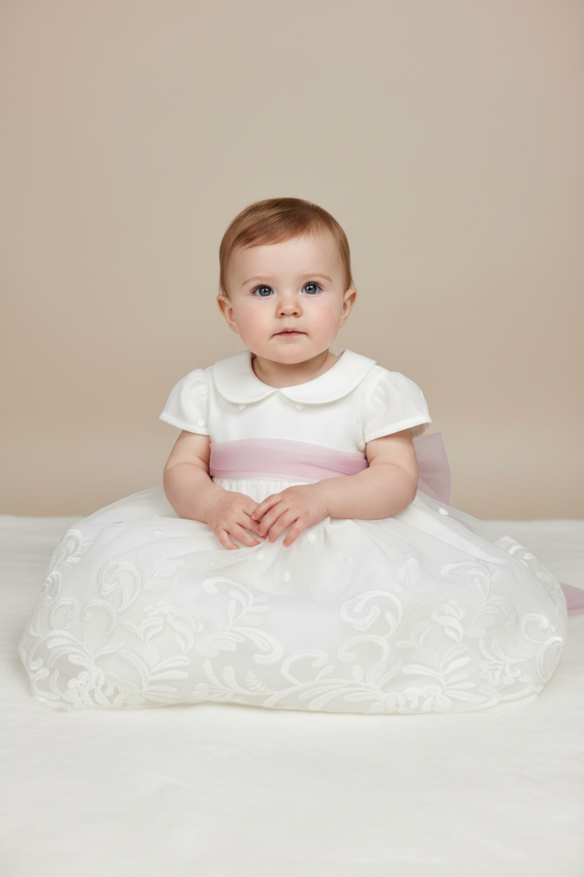 Baby Rosette Dress With Pink Sash