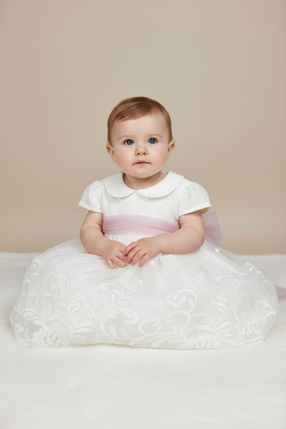 Baby Rosette Dress With Pink Sash