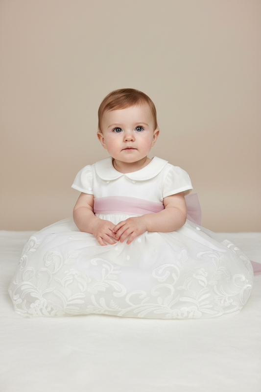 Baby Rosette Dress With Pink Sash