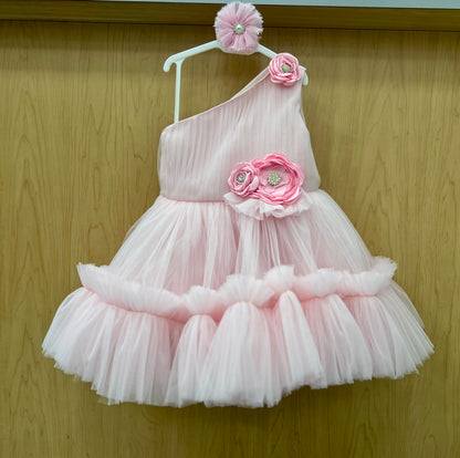 One shoulder Pink  Party Dress