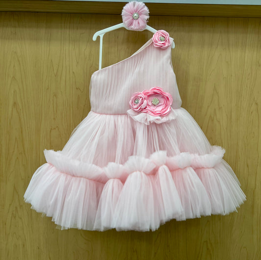One shoulder Pink  Party Dress