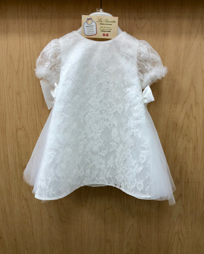Lace short christening dress/ with removable train made in Italy