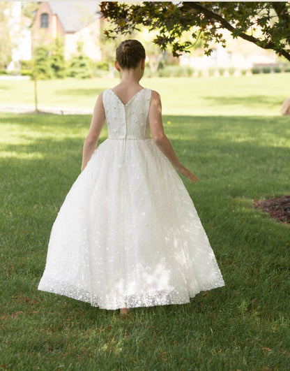 Diamond White Beaded  gown, Basque Waist Communion Dress