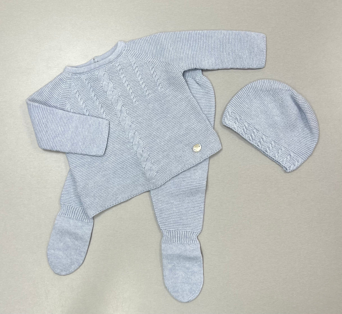 Baby Cable Knit 3-Piece Take-Home Set – Blue