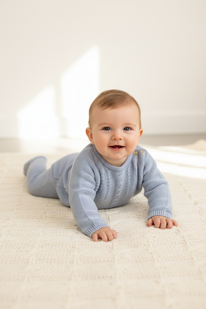 Baby Cable Knit 3-Piece Take-Home Set – Blue