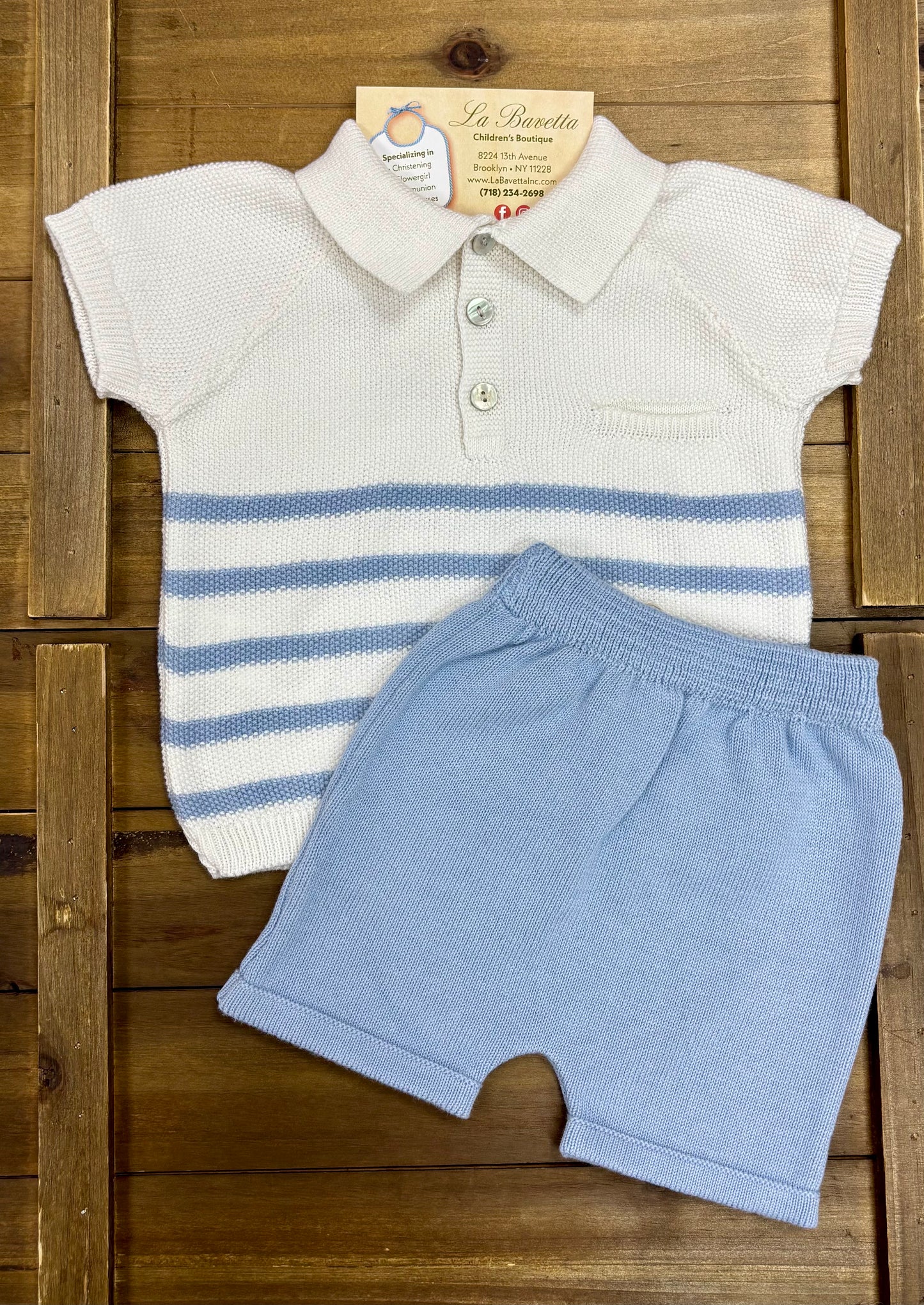 Baby Boy Ivory & Beige Striped Knit Polo Set