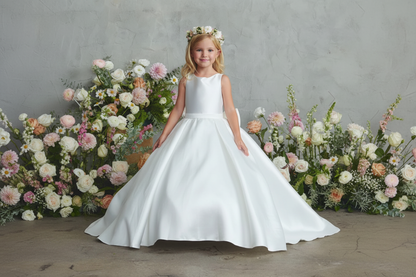Micado Flower girl Dress with train and big bow