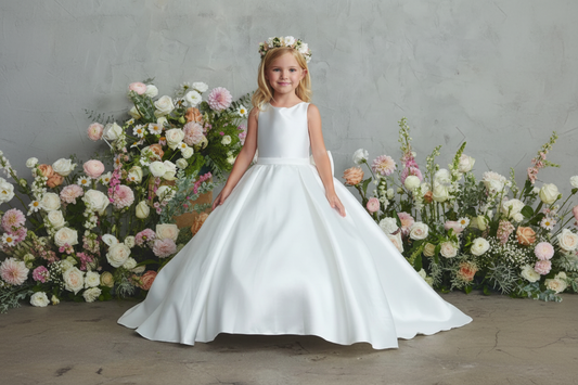 Micado Flower girl Dress with train and big bow