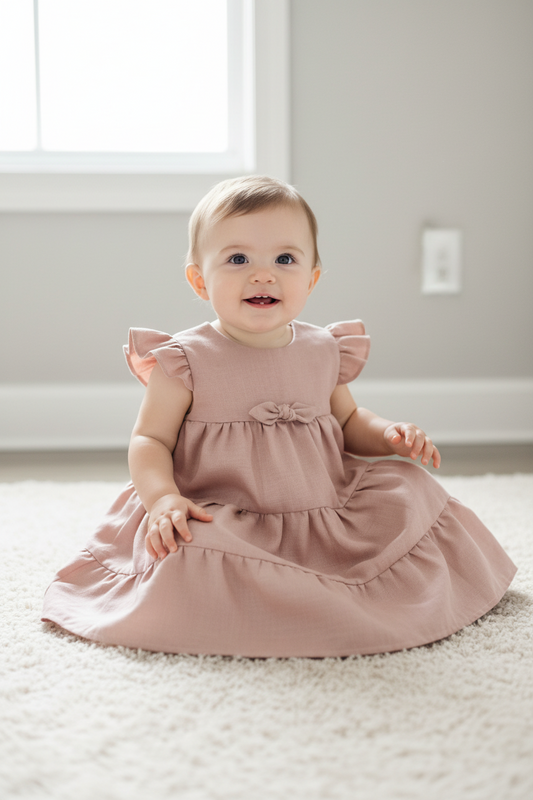 Linen mauve baby dress FR86G