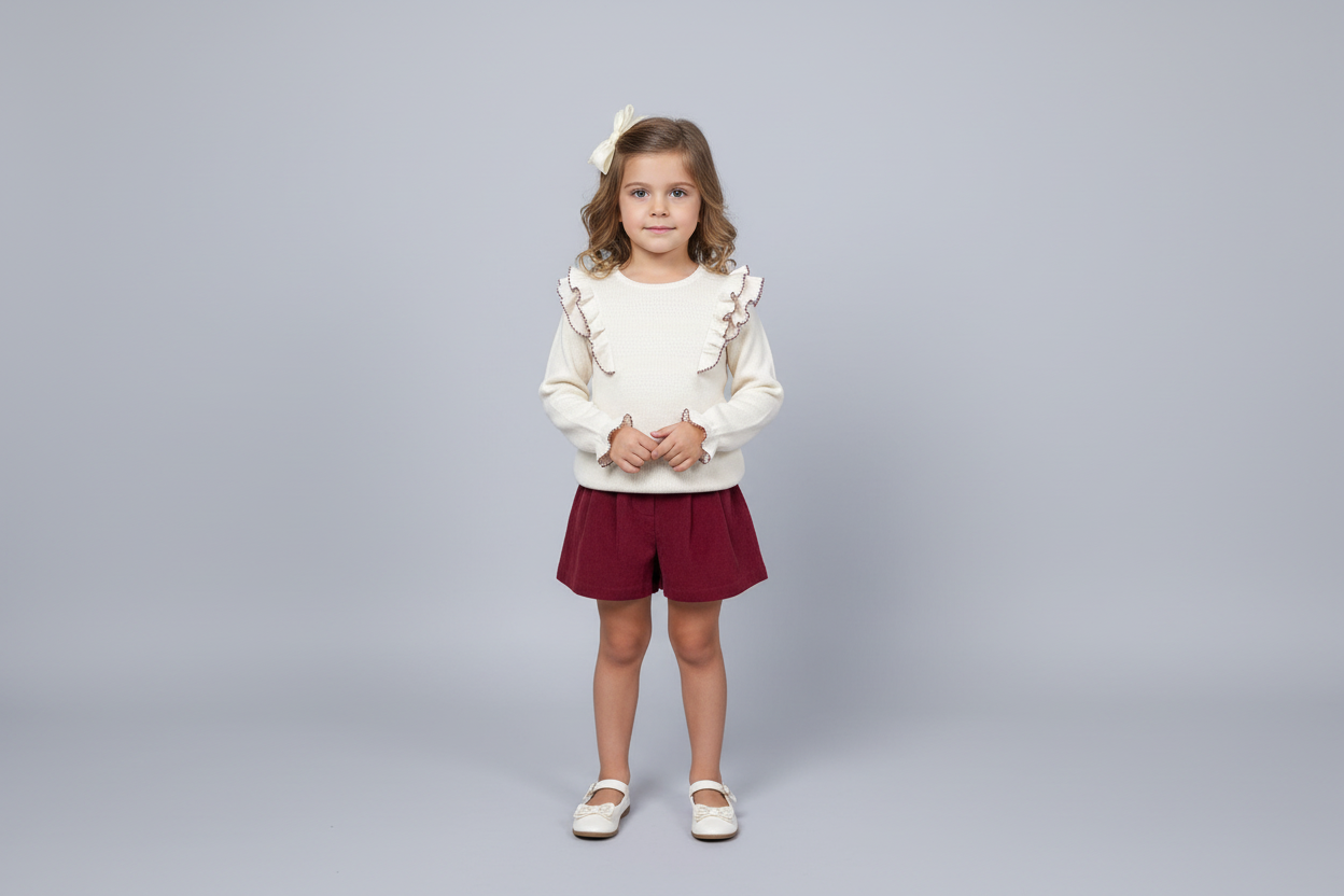 2pc Girls Burgundy & Ivory winter shorts  set