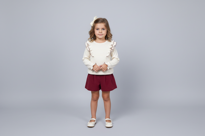 2pc Girls Burgundy & Ivory winter shorts  set