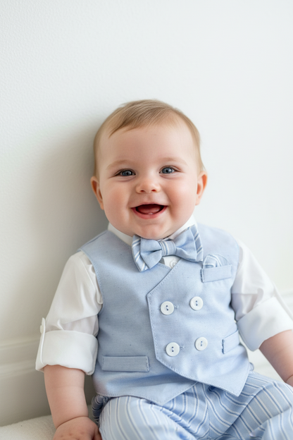 Bimbalo Boy's 5 Piece Light Blue & White Shorts and Vest Outfit with Cap