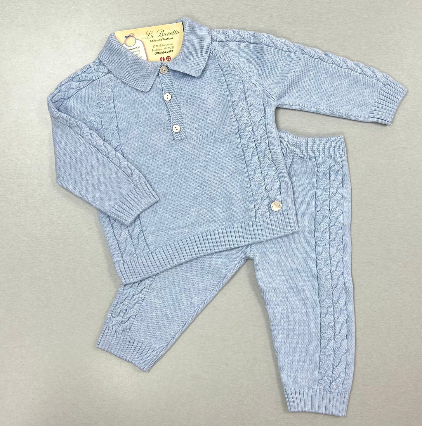 Baby Blue Cable-Knit 2-Piece Set