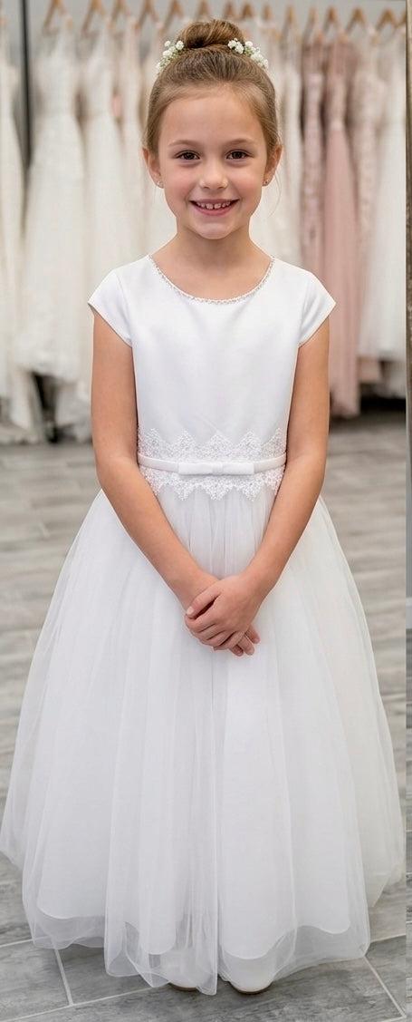 White First Communion Dress with Tulle Skirt