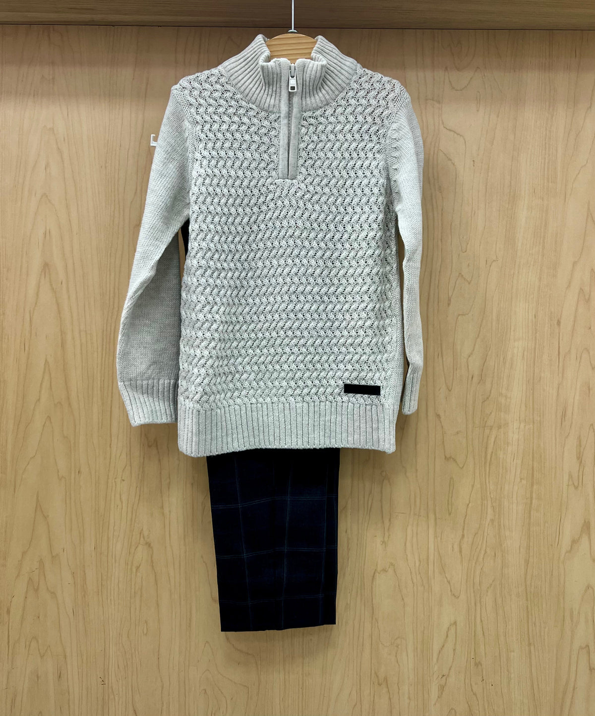 Boys' Half-Zip Cable-Knit Sweater & Plaid Trousers Set