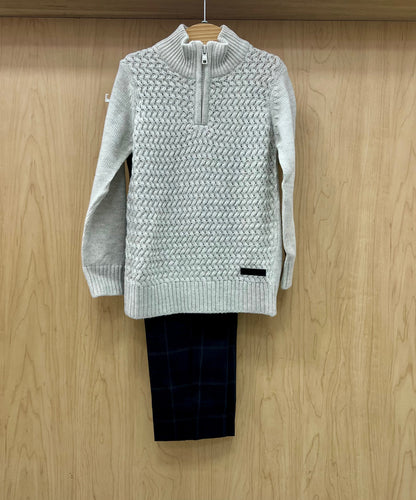Boys' Half-Zip Cable-Knit Sweater & Plaid Trousers Set
