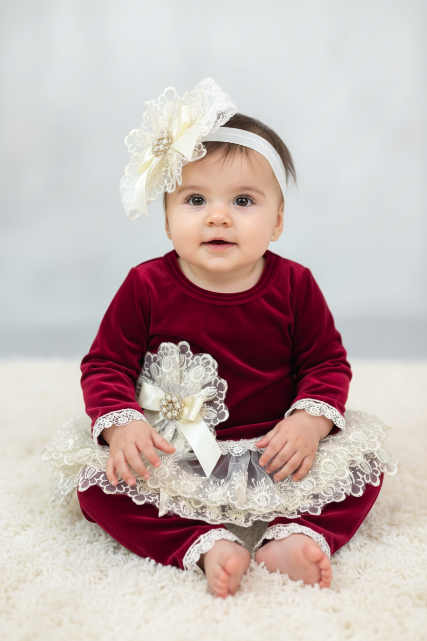 Katie Rose Blair Red velvet 2pc pants Girls set
