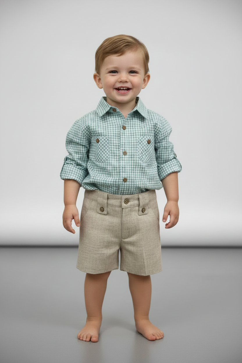 Boys' Mint Gingham Shirt & Shorts Set