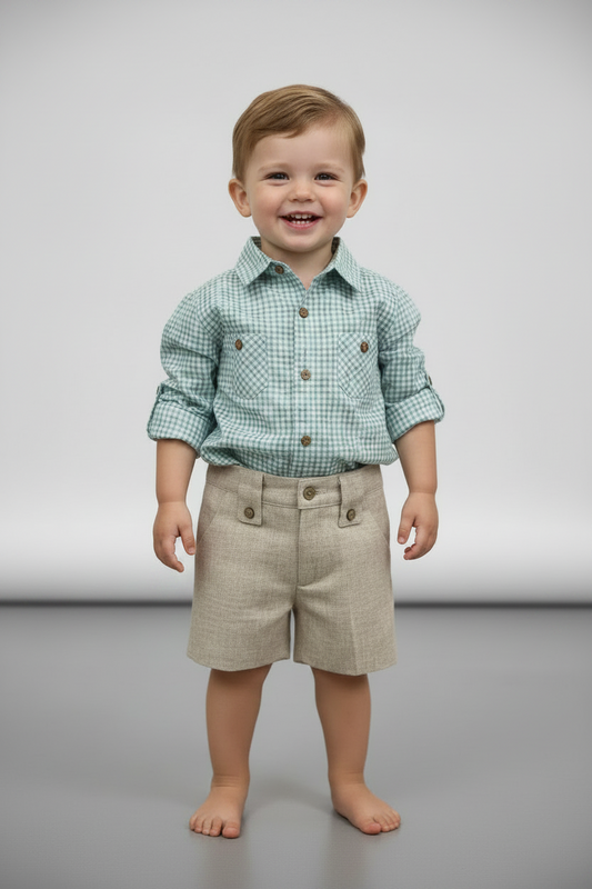 Boys' Mint Gingham Shirt & Shorts Set