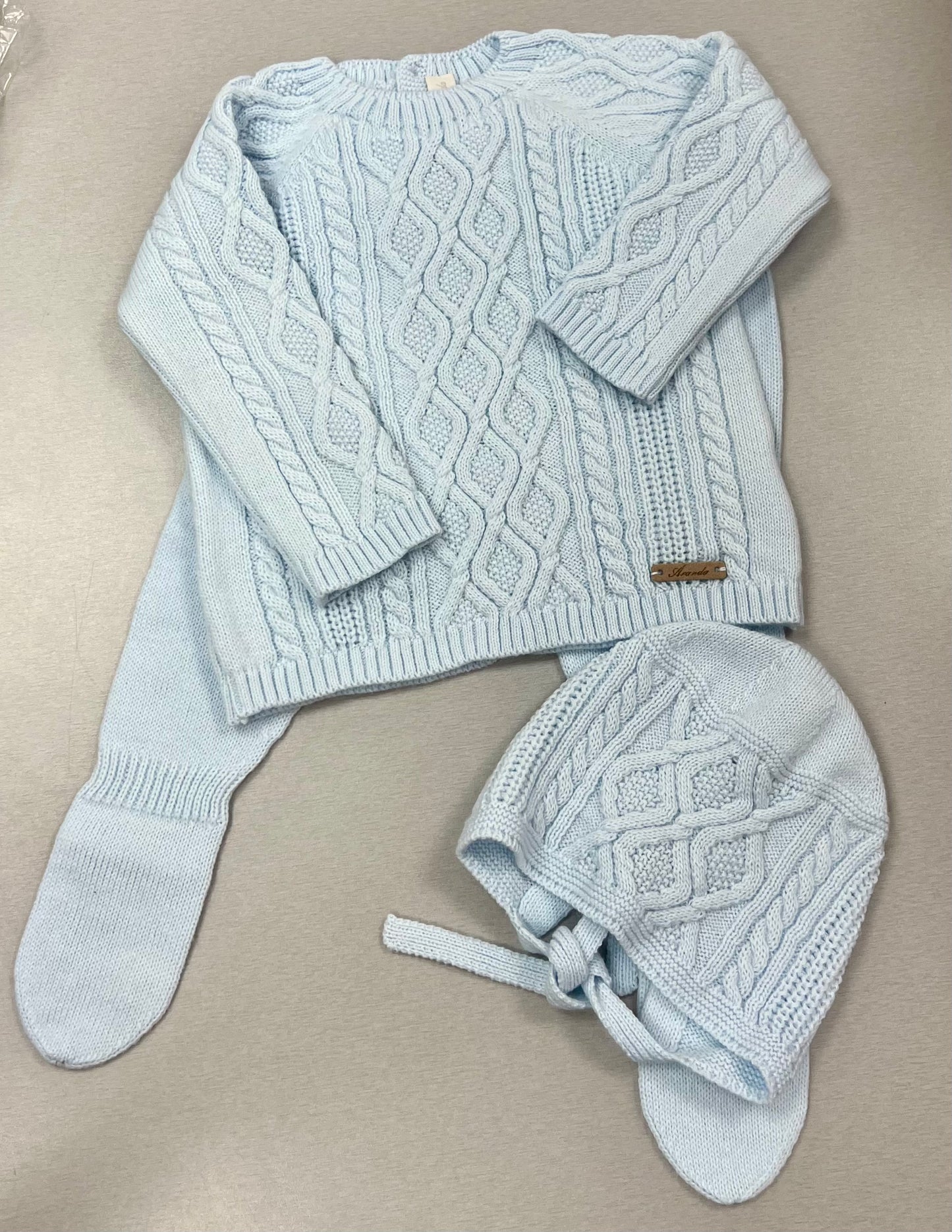 Cable knit midnight Blue pants set W/Bonnet