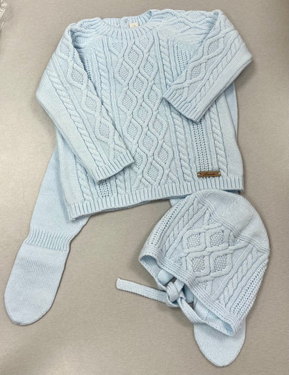 Cable knit midnight Blue pants set W/Bonnet