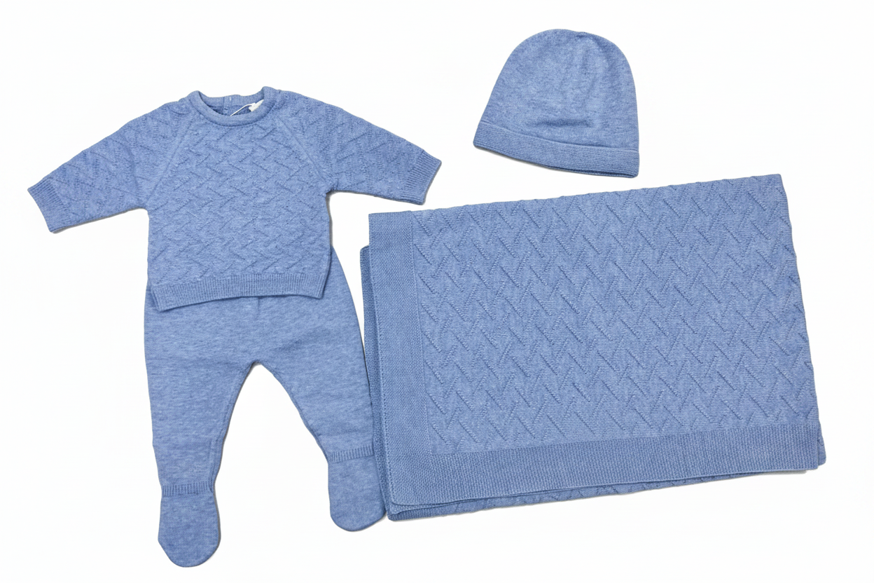 Blue Diamond Knit Baby Take-Home Set – 3 Piece