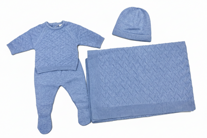 Blue Diamond Knit Baby Take-Home Set – 3 Piece