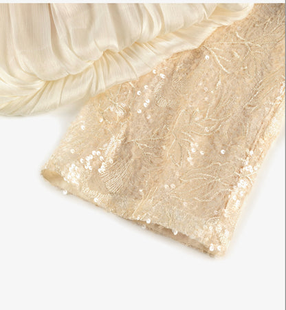 Girls ivory chiffon top & sequence Lace pants