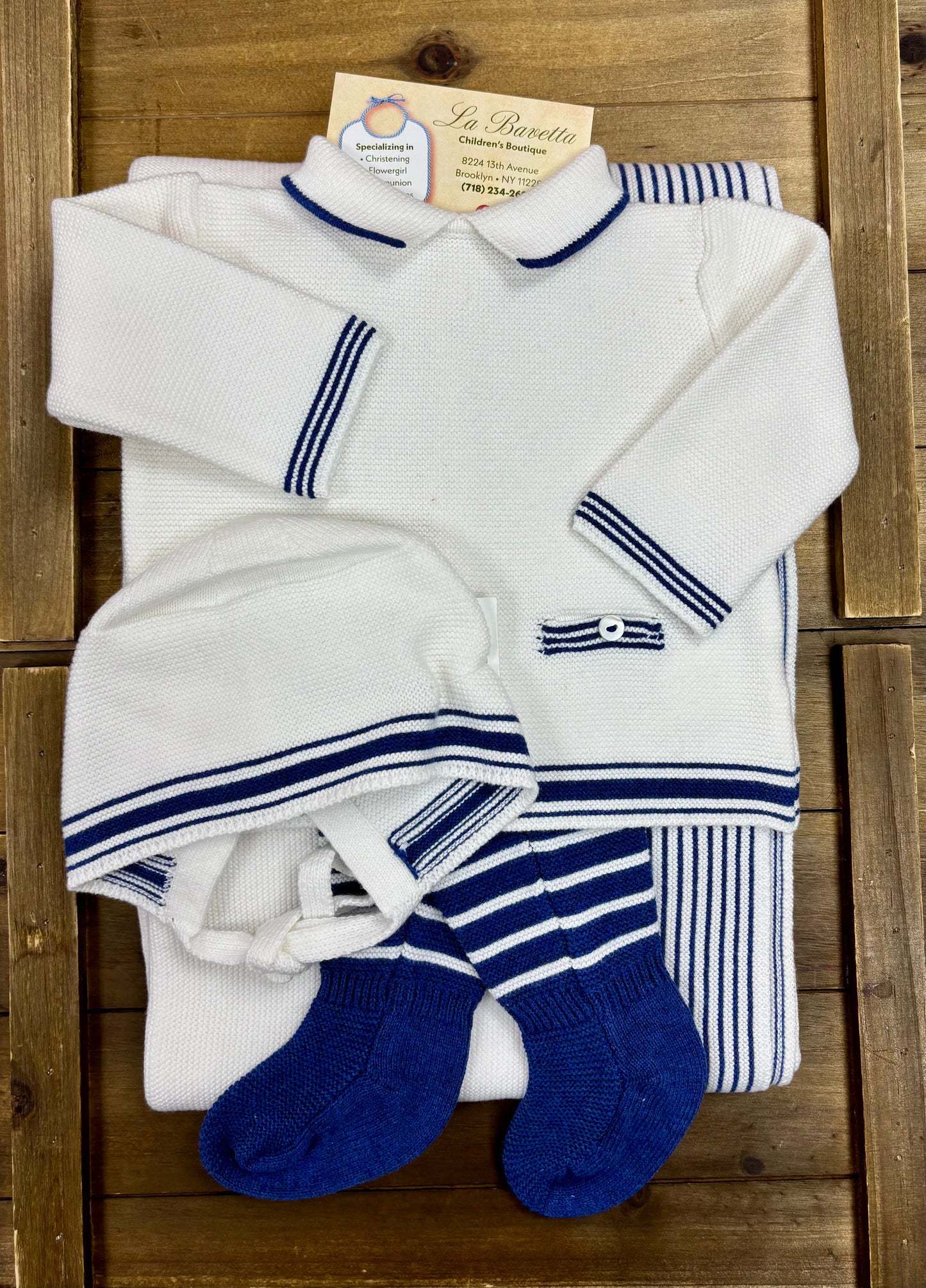 Navy & White Knit Baby Take-Home Set