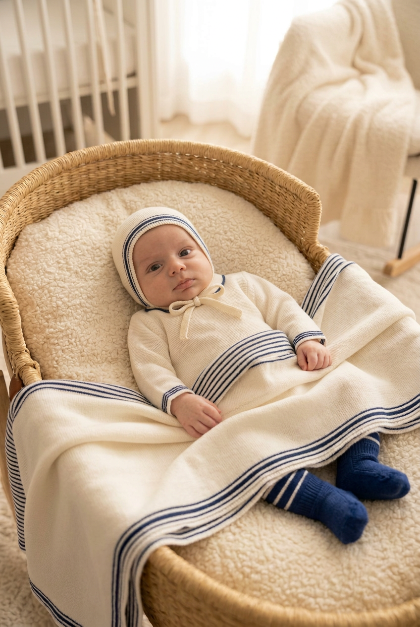 Navy & White Knit Baby Take-Home Set