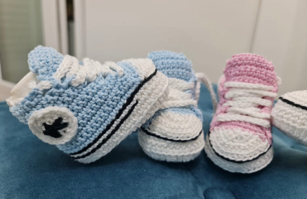 Pink & Blue Hand crochet sneakers made in Italy