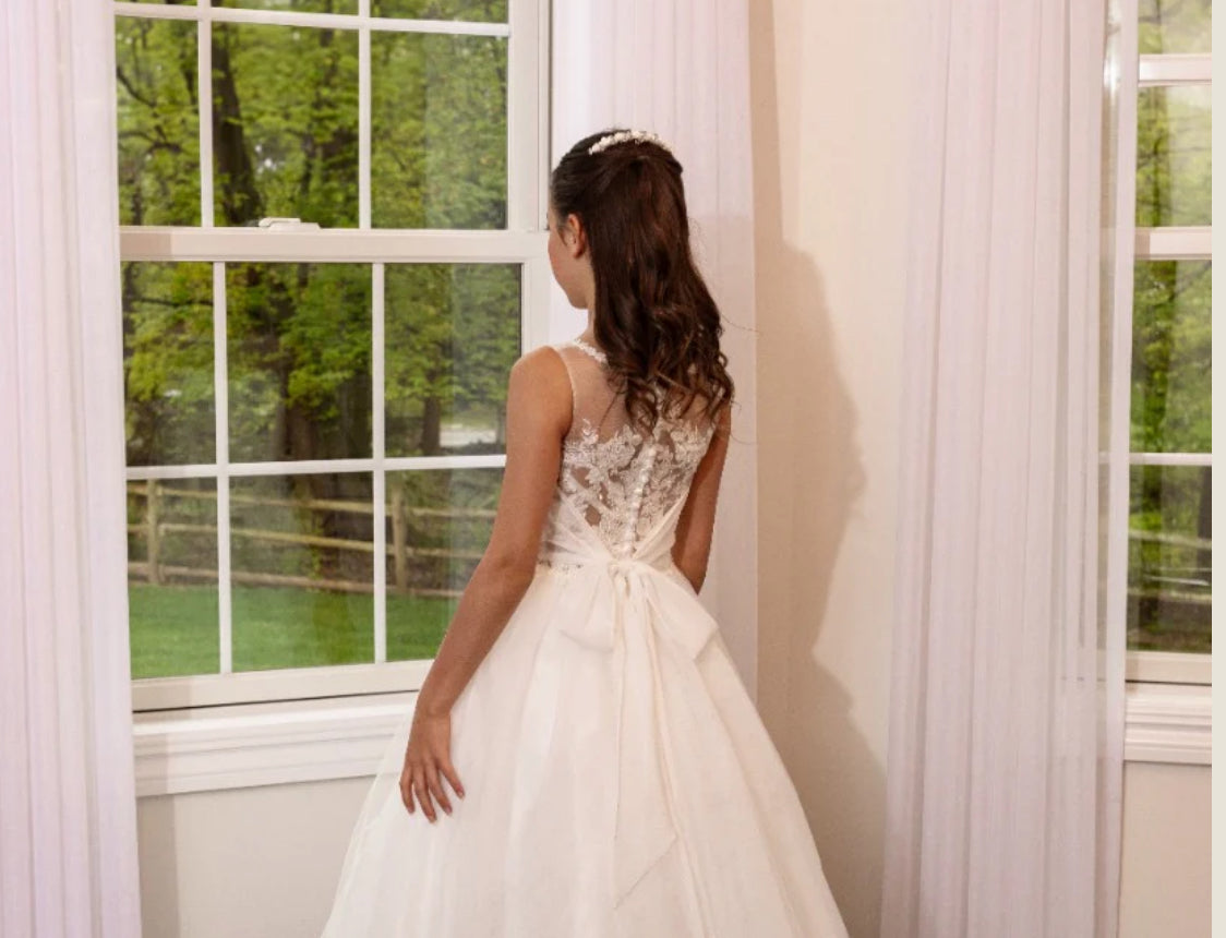 Sheer neckline communion Dress