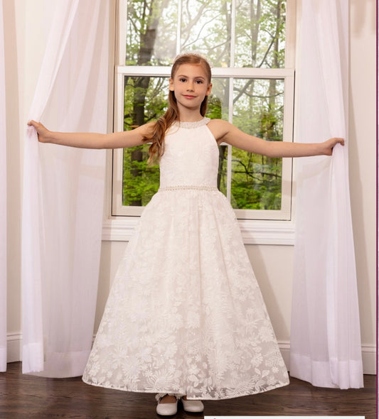 Halter embroidered lace communion Dress