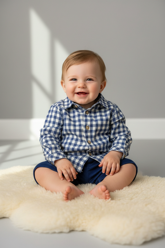 Navy Gingham Outfit for Boys