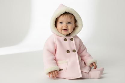 Hooded Baby Jacket with Faux Fur Trim