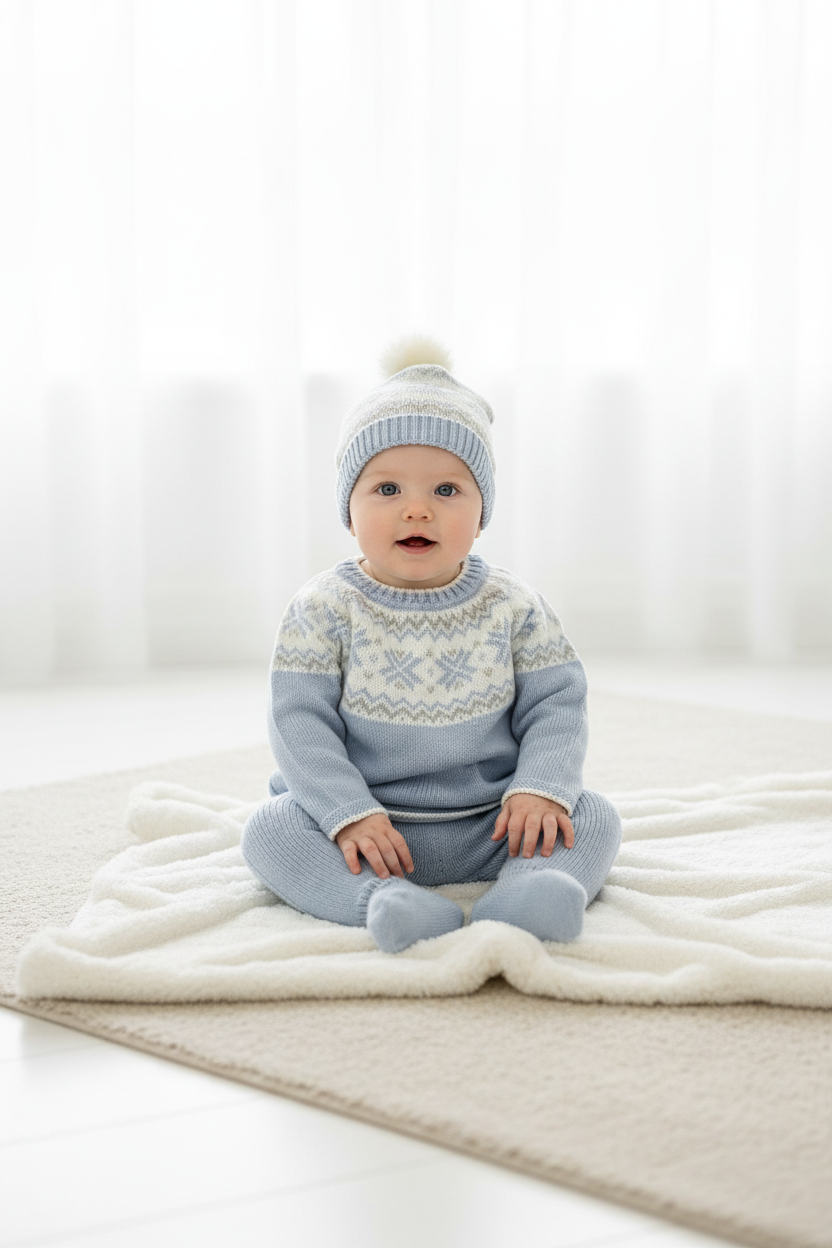 Snuggled in Style -,Fair Isle Knit Baby Boy Set