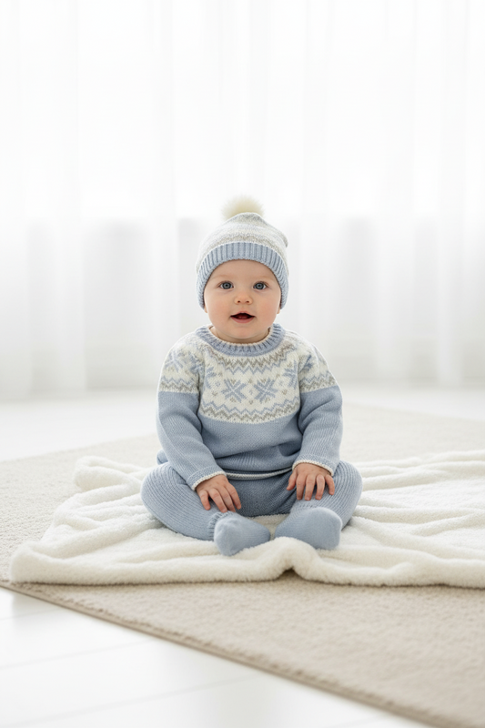 Snuggled in Style -,Fair Isle Knit Baby Boy Set