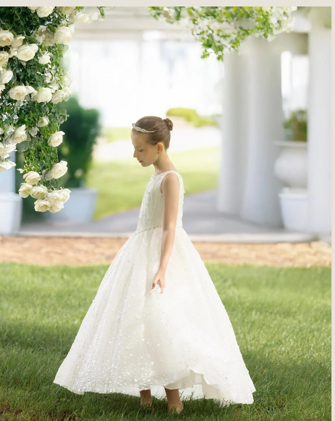 Diamond White Beaded  gown, Basque Waist Communion Dress