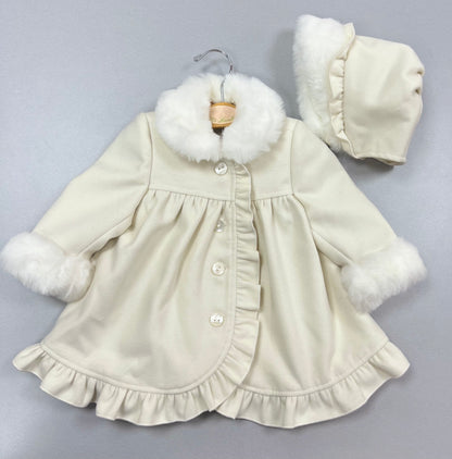 Winter wonderland : girls faux wool fur coat & bonnet