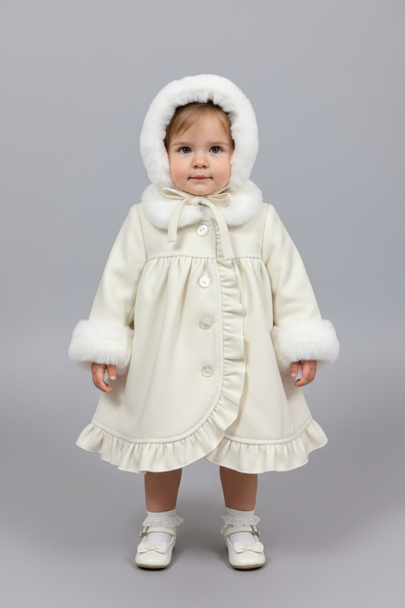 Winter wonderland : girls faux wool fur coat & bonnet