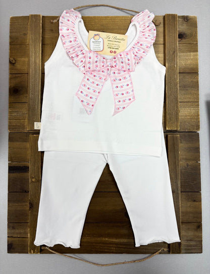 Girls White Ruffle Bow Tank & Legging Set