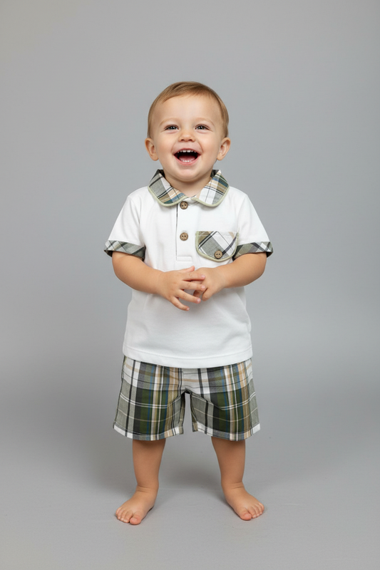 2pc plaid Boys shorts set Deolinda