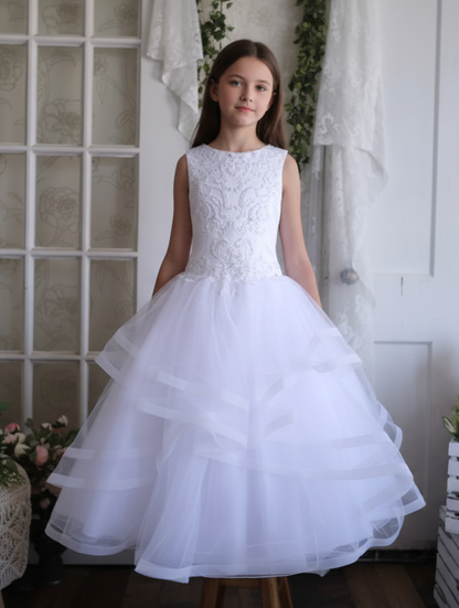 Christie Helene Sleeveless White  Communion Dress P1674