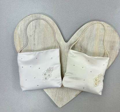 Satin communion purse with 3D side flowers
