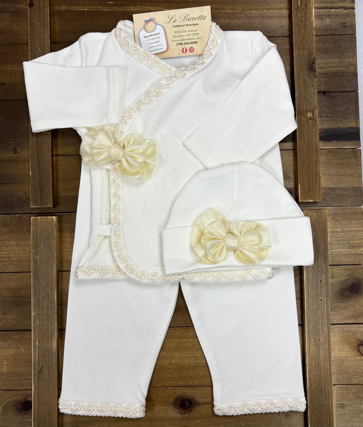 Baby Girl 3-Piece Take-Home Set with Lace Trim & Bow