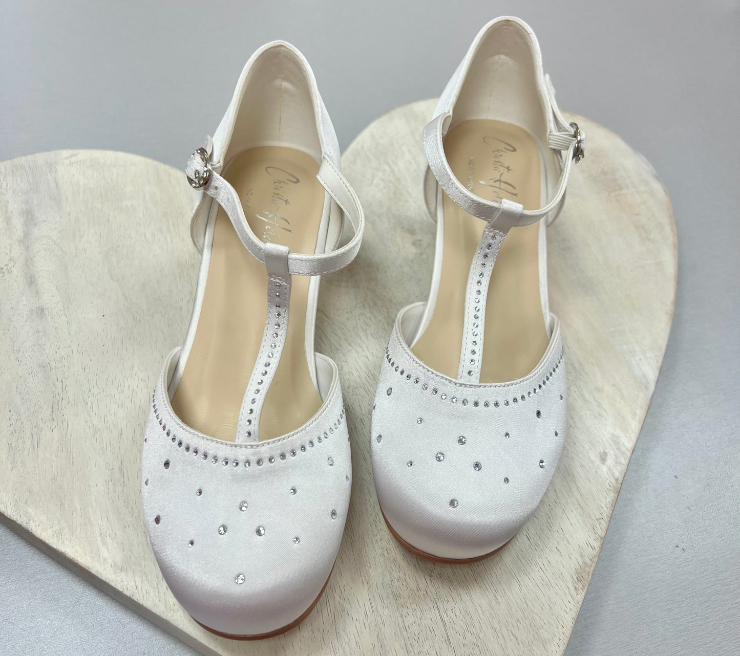T-strap communion shoes with Rhinestones