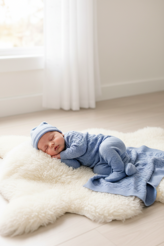 Blue Diamond Knit Baby Take-Home Set – 3 Piece