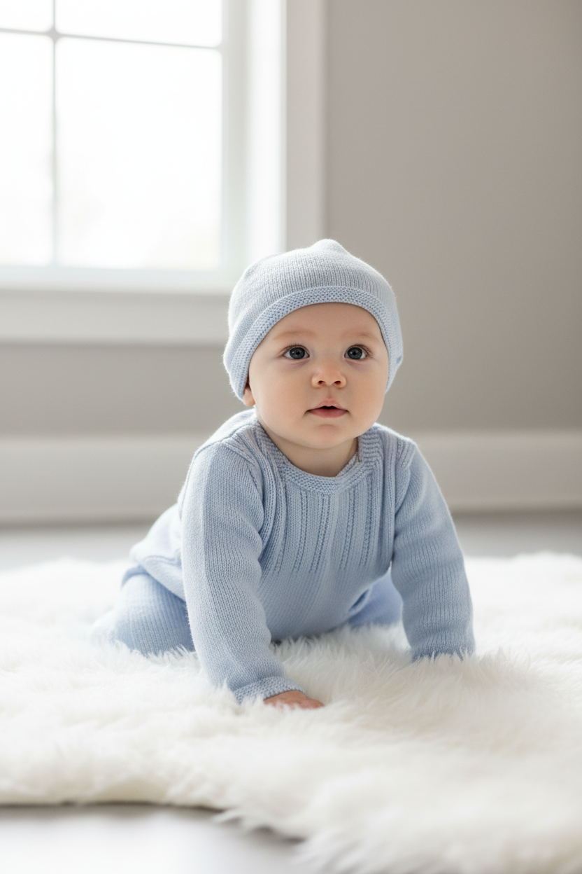 Simply Precious -3-Piece Powder Blue Knit Baby Boy Set