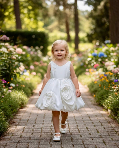 Ivory Rose Petal Bubble Dress with Bow Back |Flower Girl Dress