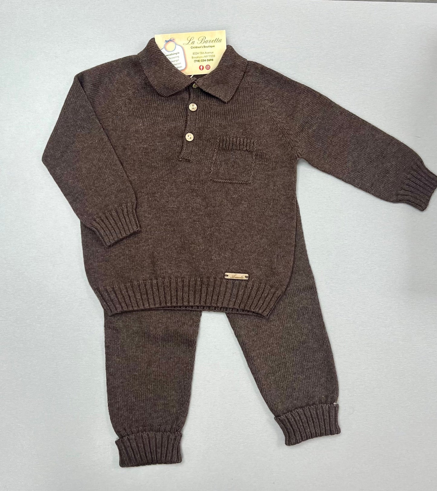 Brown Cable-Knit 2-Piece Set